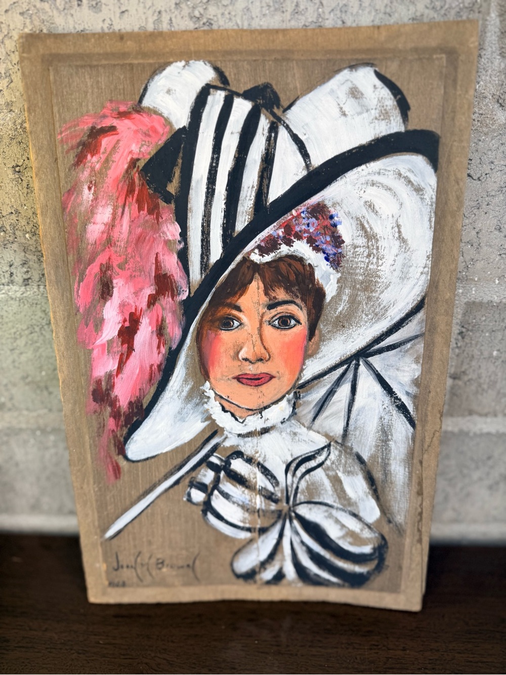 Vintage Audrey Hepburn Inspired Signed Jean Brown 1968 Portrait Painting